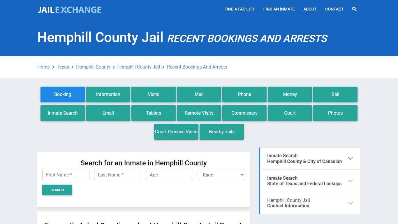 Hemphill County Jail Recent Bookings And Arrests - Jail Exchange